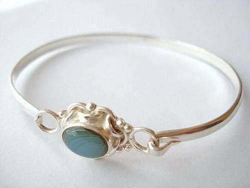 STYLISH BLUE CHALCEDONY BANGLE SET IN SOLID STERLING SILVER .925