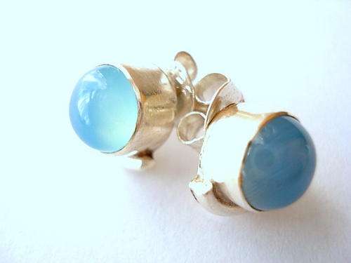 STYLISH BLUE CHALCEDONY EARRING'S SET IN STERLING SILVER .925
