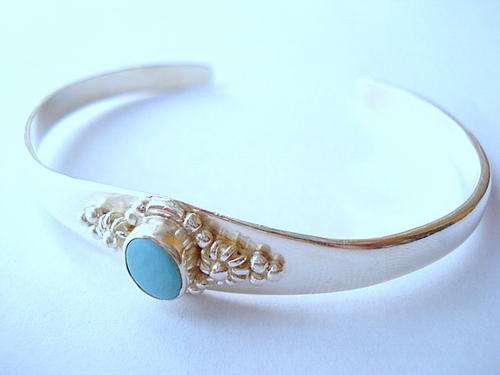 ** STYLISH TURQUOISE CUFF BANGLE SET IN SOLID STERLING SILVER.925**