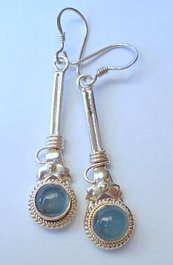 **STUNNING BLUE CHALCEDONY EARRING`S SET IN STERLING SILVER.925**