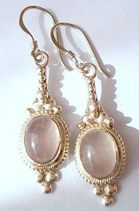 **GORGEOUS ROSE QUARTZ EARRING'S SET IN STERLING SILVER.925**
