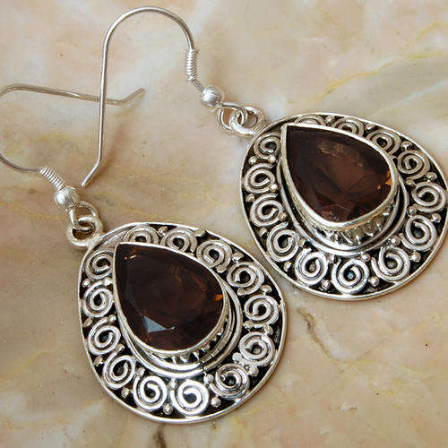 GORGEOUS SMOKY TOPAZ 925 SILVER EARRINGS