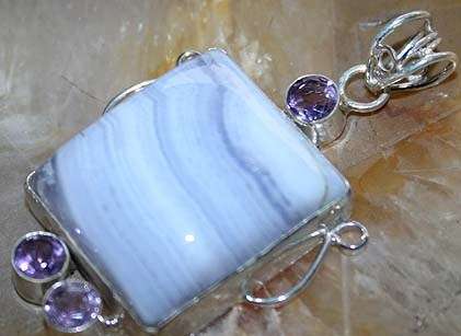 .925 sterling silver & BLUE LACE AGATE & AMETHYST pendant