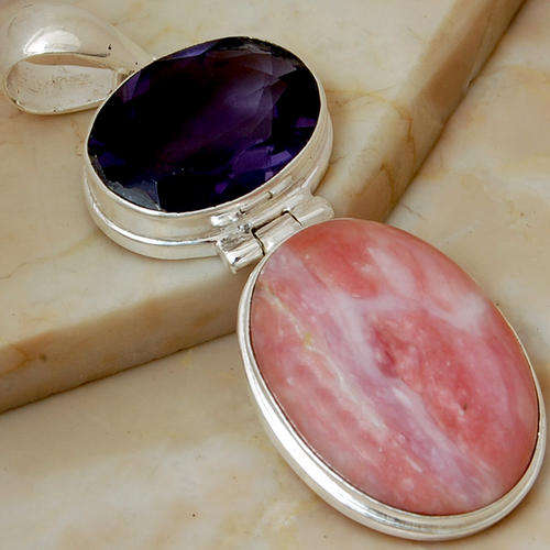 PINK OPAL, AMETHYST 925 STERLING  SILVER PENDANT
