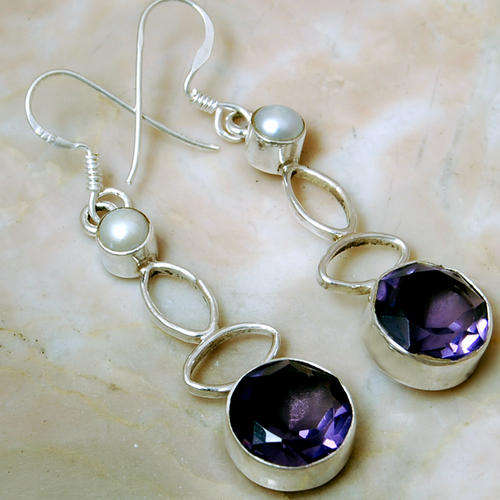 GORGEOUS AMETHYST ,pearl .925 sterling SILVER EARRINGS