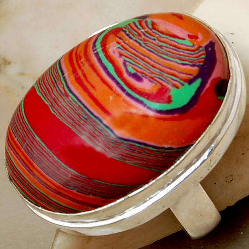 BEAUTIFUL RAINBOW CALSILICA 925 sterling SILVER RING s " 6.5 "