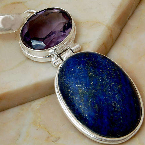 AMAZING LAPIS and AMETHYST 925 STERLING SILVER PENDANT
