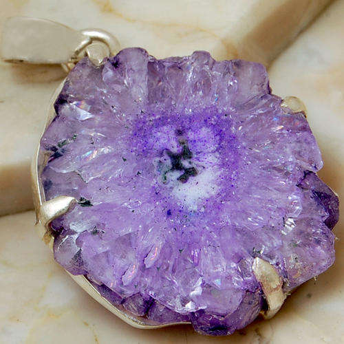 PURPLE BRAZILIAN AGATE DRUZY SET IN .925 STERLING SILVER PENDANT!