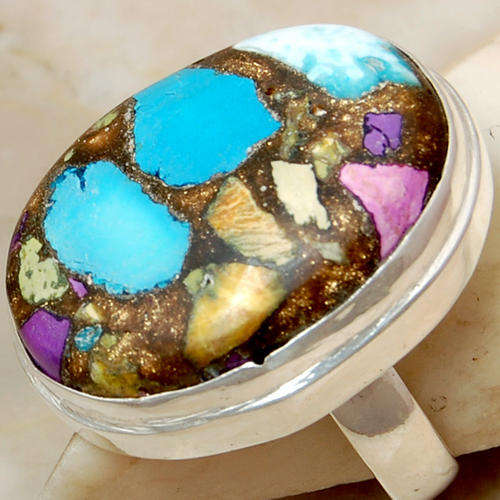 COPPER RAINBOW TURQUOISE 925 SILVER RING