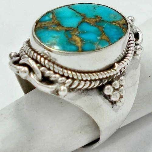 Stunning  Blue Copper Turquoise & 925 Silver Ring Sz 7
