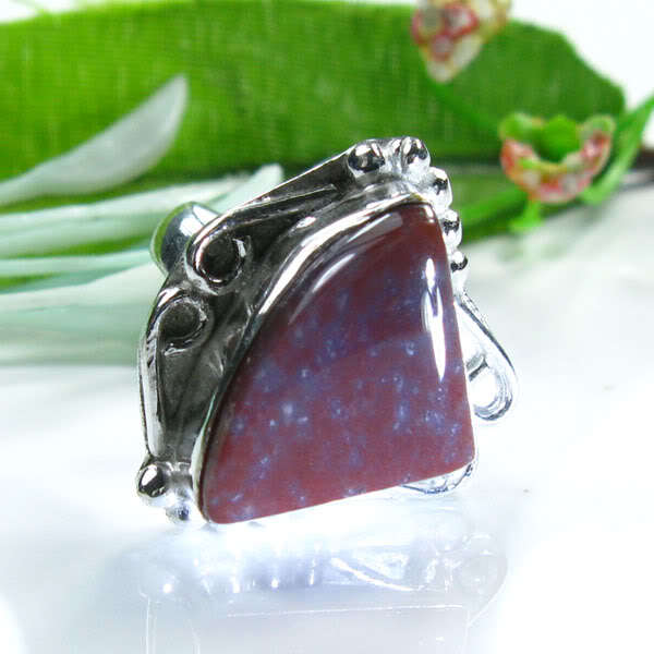 ATTRACTIVE JASPER SILVER RING SIZE 6 1/4;