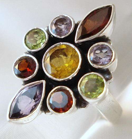 STUNNING CITRINE GARNET PERIDOT &.925 SILVER RING size 8.5