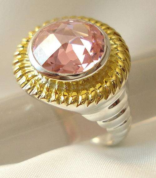 22K ARTISAN GOLD PINK TOPAZ & .925 STERLING SILVER RING size 7.5