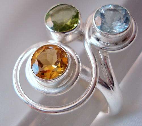 STUNNING CITRINE TOPAZ PERIDOT ARTISAN & .925 sterling SILVER RING size 7