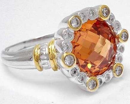 A SHOW STOPPER  22K GOLD CHAMPAGNE TOPAZ 925 SILVER RING size 6.5