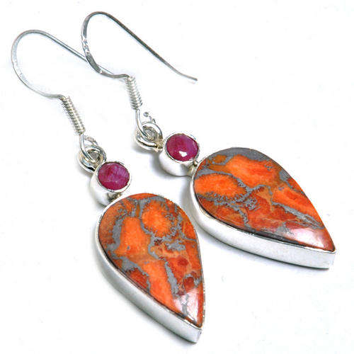 ROYAL COPPER RED TURQUOISE 925 STERLING  SILVER EARRINGS