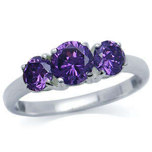 3-Stone Amethyst Purple CZ .925 Sterling Silver Ring Sz 5
