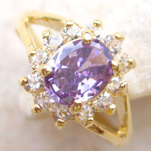 FANTASTIC PURPLE AMETHYST 18K GP GEMS RING 7.75