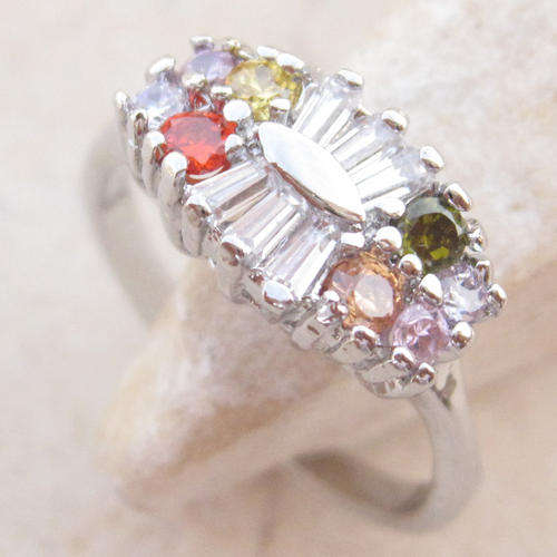 UNIQUE COLORFUL TOPAZ SILVER GEMSTONE RING 7.5#
