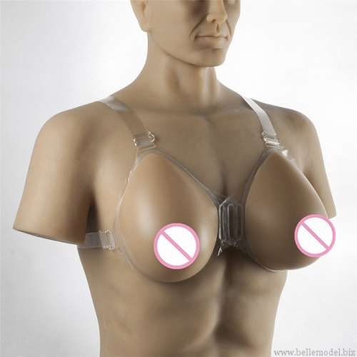 Silicone breast forms - with    straps, teardrop, hollow back, tan, C cup, 800 grams
