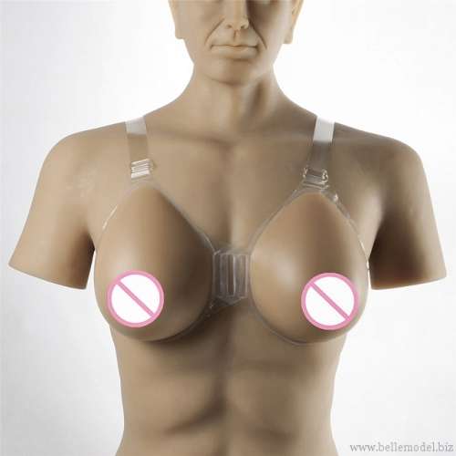 Silicone breast forms - with    straps, teardrop, hollow back, tan, C cup, 800 grams