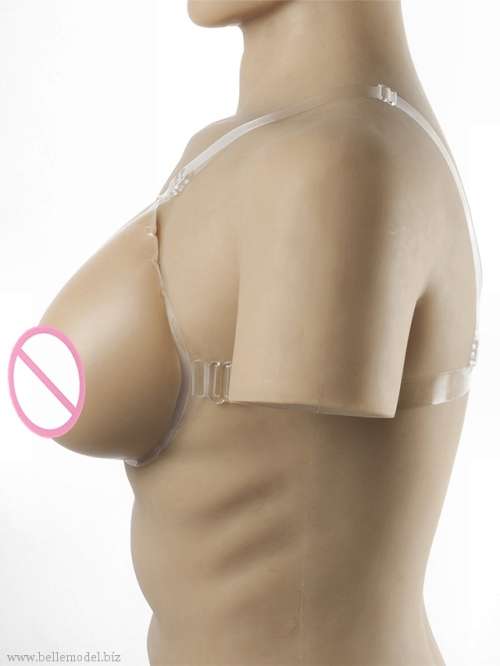 Silicone breast forms - with    straps, teardrop, hollow back, tan, C cup, 800 grams