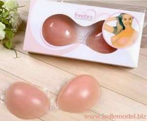 Bras - invisible - strapless - self adhesive - Silicone with plastic clip - C cup - pink