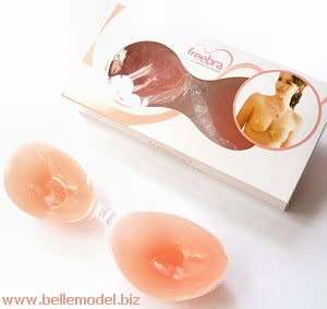 Bras - invisible - strapless - self adhesive - Silicone with plastic clip - C cup - pink