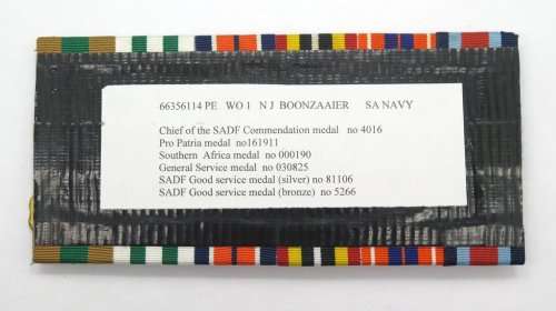 Full Size. Group of six Medals. To: 66356114 PE WO 1 NJ Boonzaaier SA Navy