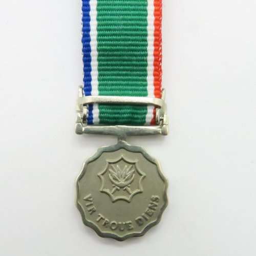 Miniature: South African medal with bar. 20 Jaar Troue Diens Medal
