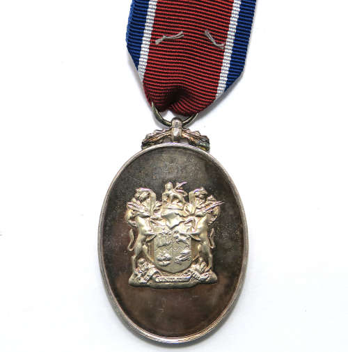 Full Size Medal - SA John Chard Decoration with Crossed Swords on Ribbon. #11959
