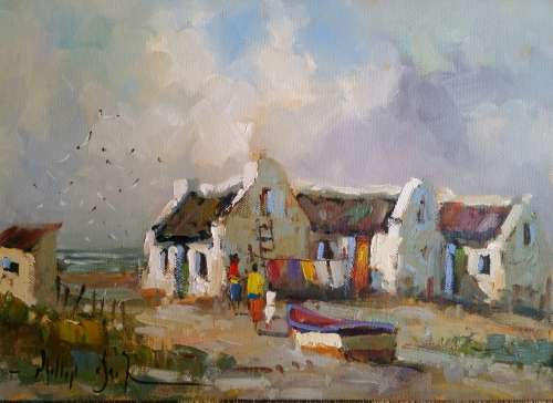 Stunning Phillip Brits seascape with cottages