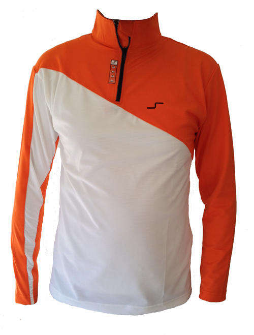 Swinger - Long Sleeve Zip-up Golfer - White&Orange MEDIUM