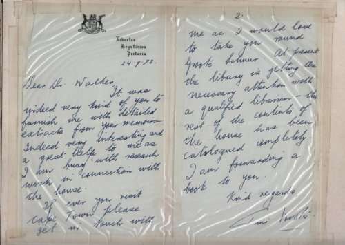 Two ALS by Tini Vorster tipped into W.J. Le Roux's GROOTE SCHUUR.