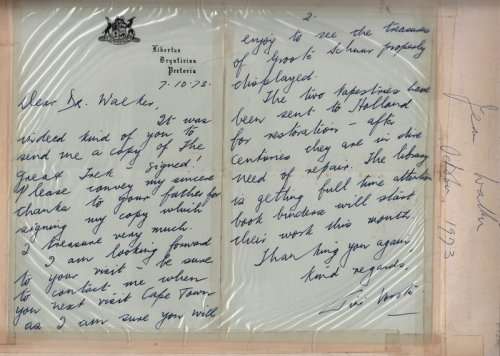 Two ALS by Tini Vorster tipped into W.J. Le Roux's GROOTE SCHUUR.