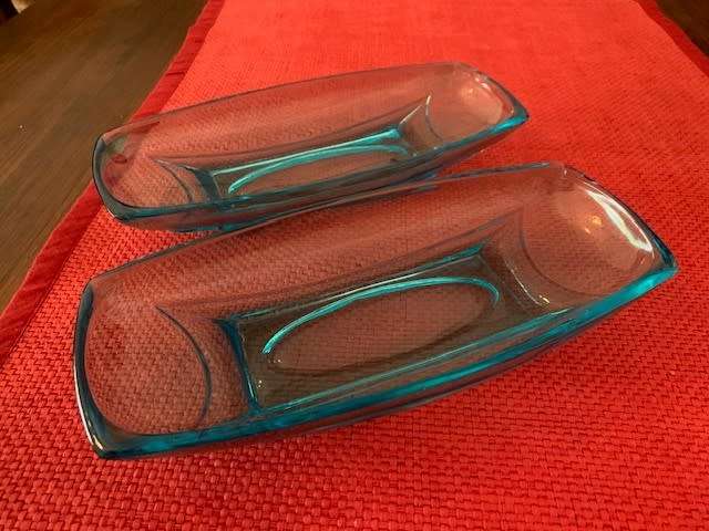 Blue glass platters