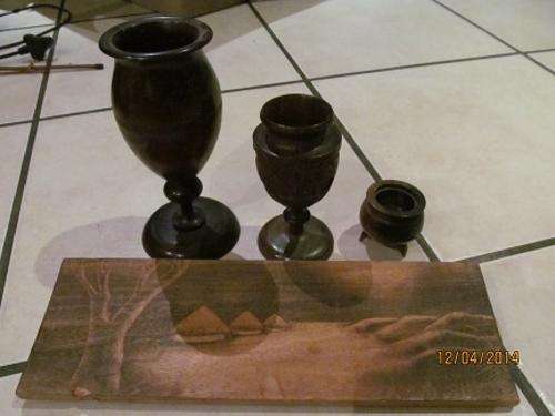 WOODEN CARVED GOBLETS + other