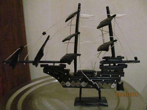 WOODEN MODEL OF THE SHIP- Solid Dark wood