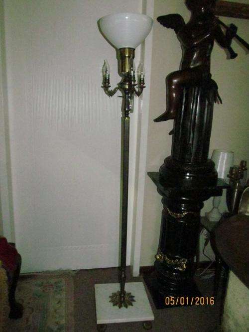 ANTIQUE MARBLE & BRASS FLOOR-STANDING LAMP -4 lights & Reflector