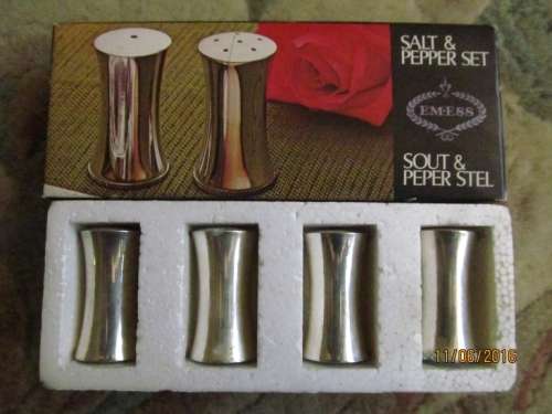 BOXED!! NEW!! TWO Boxes Each Containing FOUR Salt n Pepper Shakers!! One Price for BOTH Boxes