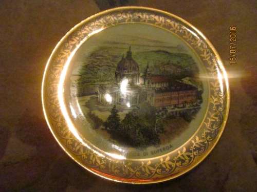 TORINO-BASILICA DI SUPERGA !! Superb Wall Plate Gold Painted Pattern - Look !!