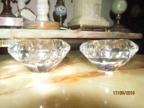 CRYSTAL DIAMONDS!! Pair of Diamond Shape Crystal Tea-Light Candle Holders