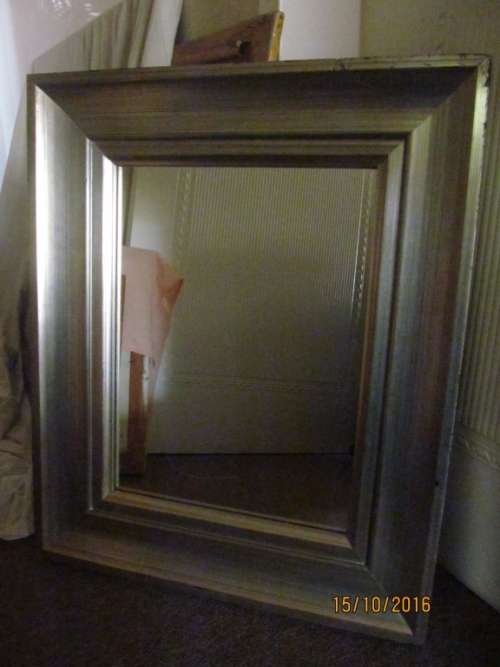 SILVER REFLECTION !! Vintage Medium Wall Mirror in Thick Solid Carved Wood Frame