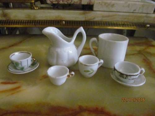 MINIATURE LOT!! Fine Porcelain Lot of Miniatures - 2 Saucers, 4 Teacups, Mug and Milk Jug/Creamer