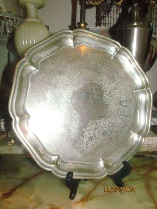 19th CENTURY !! Thomas White Silver Plated Footed Tray - Antique Collectable