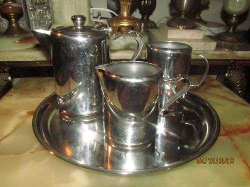 AMERICANO !! Stainless Steel Espresso Set - Tray, Espresso Pot, 2 Jugs