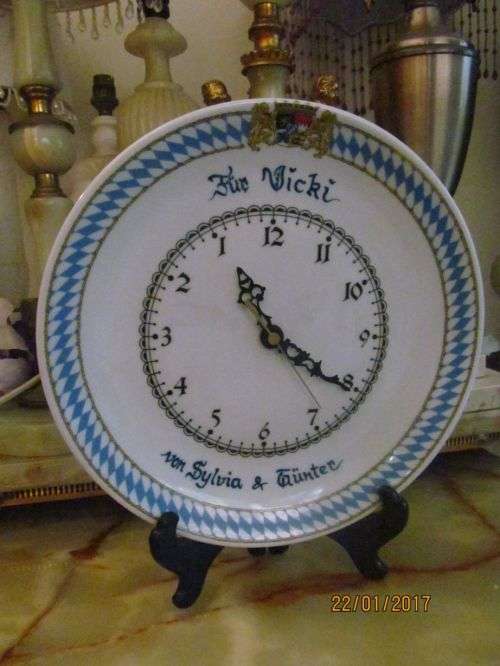 GERMAN TIME !! Decorative Porcelain Wall Clock With Bavarian Coat of Arms