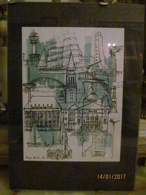 HELGA ROHL !! Sketch Art on Artistic Paper - Collage of Germany - Signed and Dated 1974