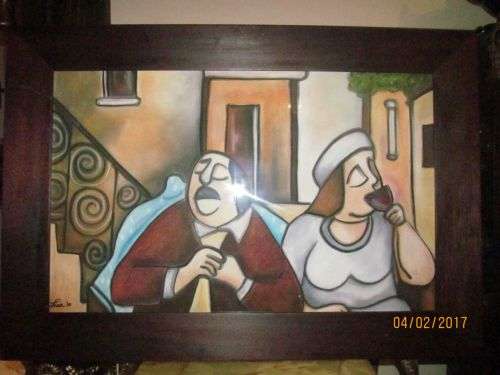 MIXED MEDIA !! In the Style of Beryl Cook - Large Framed Conceptual Portrait Art - Signed