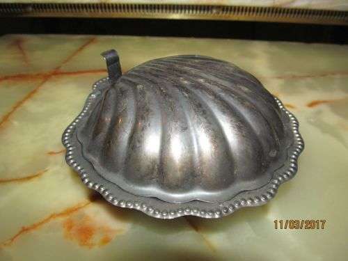RISEN NAUTILUS !! Antique Silver Plated Shell Shaped Butter Dish with Glass Insert